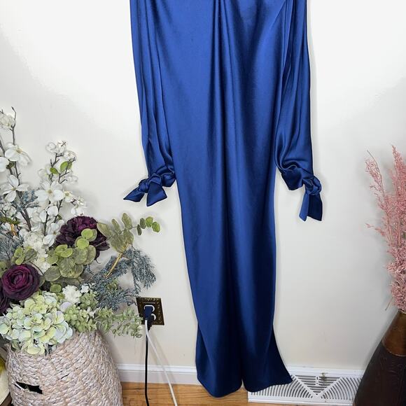 JUAN CARLOS OBANDO Satin Amalfi Gown Maxi Dress Blue {XX11} - Picture 7 of 9